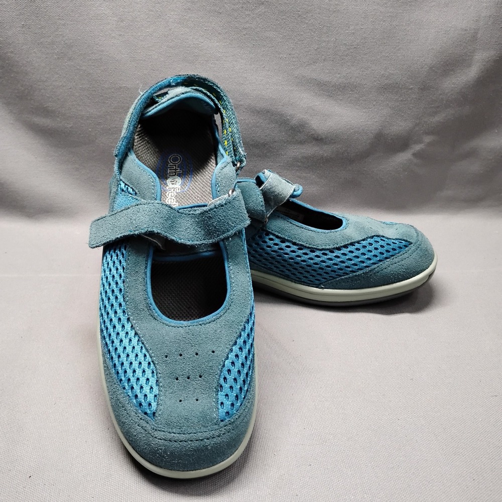 Orthofeet 898 Women Blue Suede Mesh Mary Jane Comfort Walking Shoes Size 10